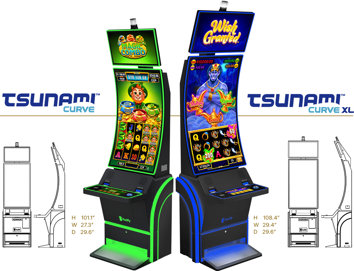 Tsunami Curve™ and Tsunami Curve XL™ cabinets with dimensions